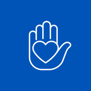 icon with a hand with heart in the palm on a blue background