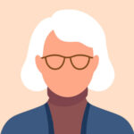 woman testimonial avatar with white hair and glasses