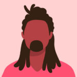 man testimonial avatar with long dark hair